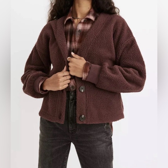 Madewell Sweaters - Madewell (Re)sourced Fleece Crop Cardigan in the color Dark Fig